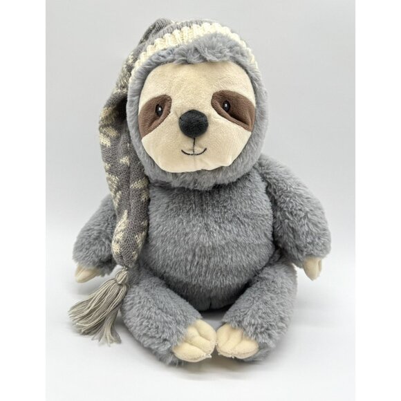 Gund Indigo Baby Gray Cream Sloth Plush 11” Knit Winter Hat Super Soft - Picture 1 of 4